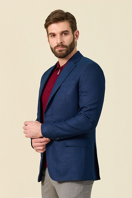 Мужской синий пиджак из смеси шерсти, шелка и льна  Meucci (Италия), арт. MI 1200181EZ/11722 - фото. Цвет: Синий. Купить в интернет-магазине https://shop.meucci.ru
