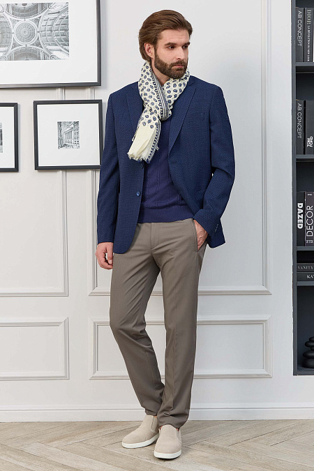 Мужские брюки бежевые из ткани с охлаждающим эффектом  арт. SP-RD 7378 Beige Meucci (Италия) - фото. Цвет: Бежевый. Купить в интернет-магазине https://shop.meucci.ru
