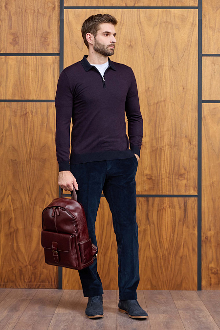 Мужской брендовый джемпер-поло винного цвета с застежкой на молнию арт. 43016/22025 CERISE Meucci (Италия) - фото. Цвет: Винный, темно-синий. Купить в интернет-магазине https://shop.meucci.ru

