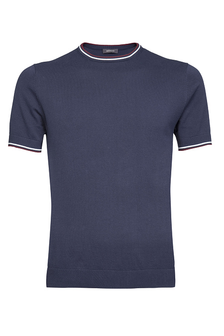 Синяя футболка с цветными кантами на горловине и рукавах  для мужчин бренда Meucci (Италия), арт. MEU-2508/DQSS18 - фото. Цвет: Синий. Купить в интернет-магазине https://shop.meucci.ru
