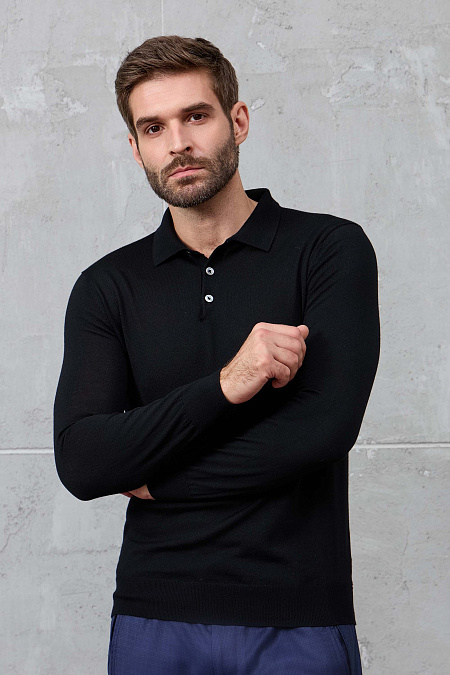 Мужской брендовый джемпер-поло черного цвета с застежкой на пуговицы арт. 33014/22025 BLACK Meucci (Италия) - фото. Цвет: Черный. Купить в интернет-магазине https://shop.meucci.ru

