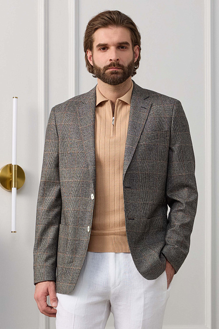 Мужской пиджак в клетку в серо-бежевых тонах из шерсти с кашемиром  Meucci (Италия), арт. MI 1200181EZ/11740 - фото. Цвет: Серый, бежевый. Купить в интернет-магазине https://shop.meucci.ru
