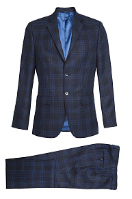 Костюм синий в клетку из смеси льна, шерсти и шелка (MI 2200191EZ/11038)