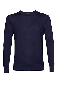 Джемпер синий с круглым вырезом из смеси шерсти и шелка (ROUNDSILK/5E1251)