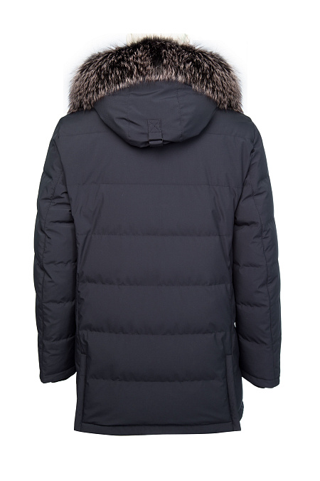  Пуховик с капюшоном и меховой опушкой темно-синего цвета  для мужчин бренда Meucci (Италия), арт. 1845 - фото. Цвет: Темно-синий. Купить в интернет-магазине https://shop.meucci.ru
