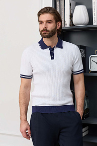 Поло белое с темно-синими манжетами и воротником  (MEU-2510/DQSS01)