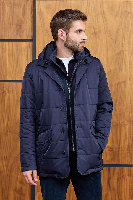 Утепленная стеганая  куртка со съемной манишкой средней длины для мужчин бренда Meucci (Италия), арт. 6525 - фото. Цвет: Темно-синий. Купить в интернет-магазине https://shop.meucci.ru
