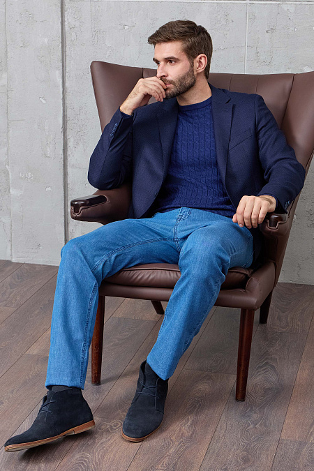 Мужской классический пиджак из шерсти с жаккардовым микродизайном  Meucci (Италия), арт. MI 1200181VB/11754 - фото. Цвет:  Темно-синий (жаккардовое плетение нитей темно-синих оттенков). Купить в интернет-магазине https://shop.meucci.ru
