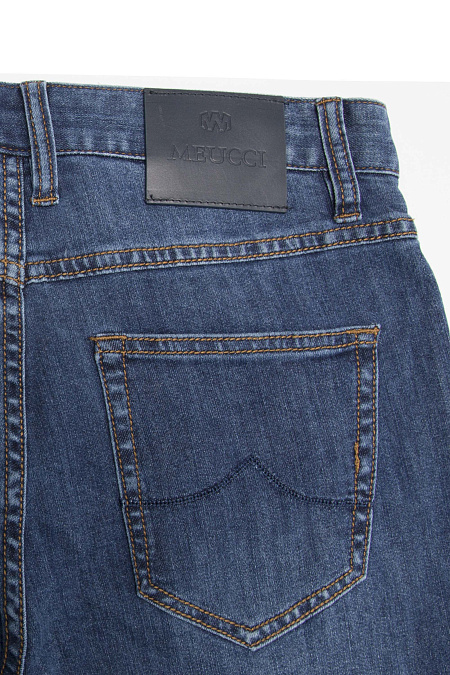 Мужские брендовые джинсы синие с эффектом потертости прямого кроя  арт. NLW REG 2503 Meucci (Италия) - фото. Цвет: Синий. Купить в интернет-магазине https://shop.meucci.ru
